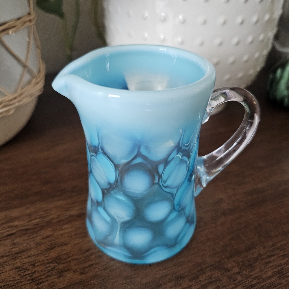 Vintage Blue Fenton Glass Creamer Pitcher